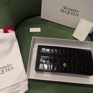 Alexander McQueen Black Croc-Embossed Wallet/Clutch